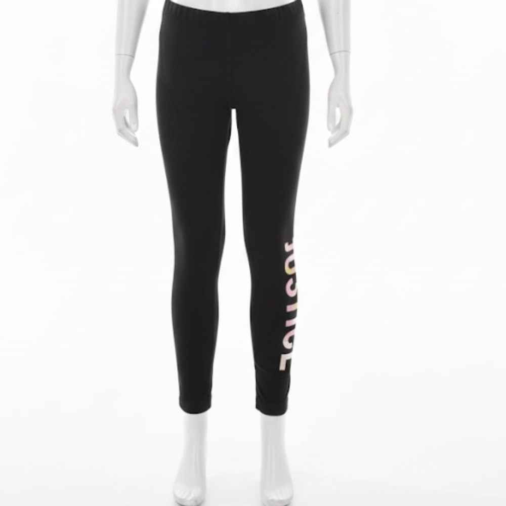 Justice Black Leggings with Colorful Logo